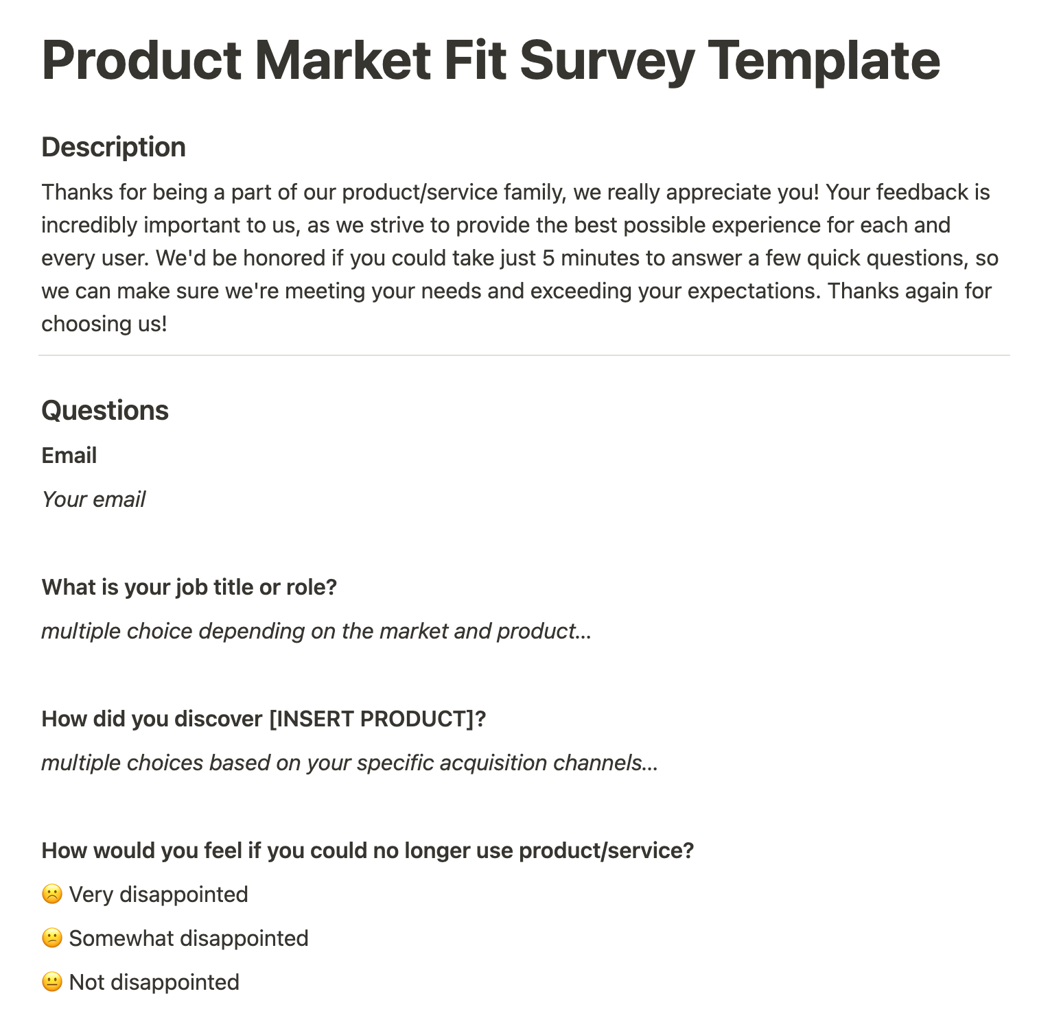 Customer Product Market Fir Survey Template